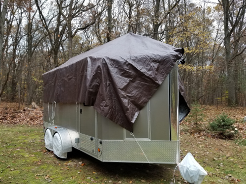 Frame and tarp in place on trailer