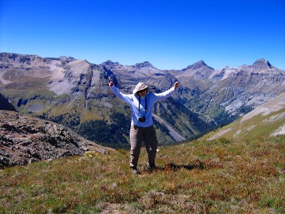 Kathy celebrates reaching Richmond Pass