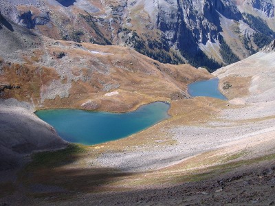 View of the Upper Blue Lakes from the pass