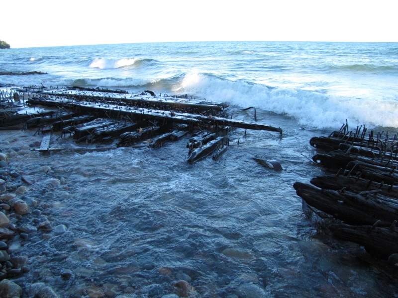 Ship wreck remains on beach