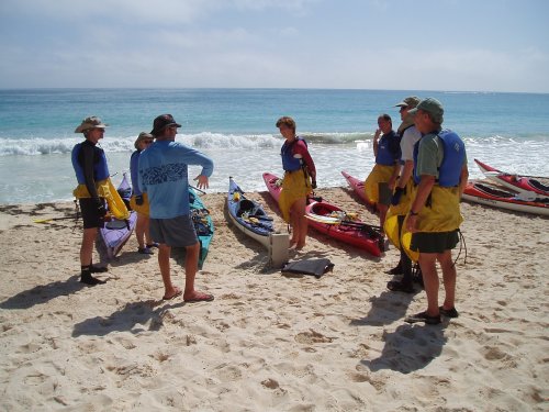 Preparing to kayak to the reef